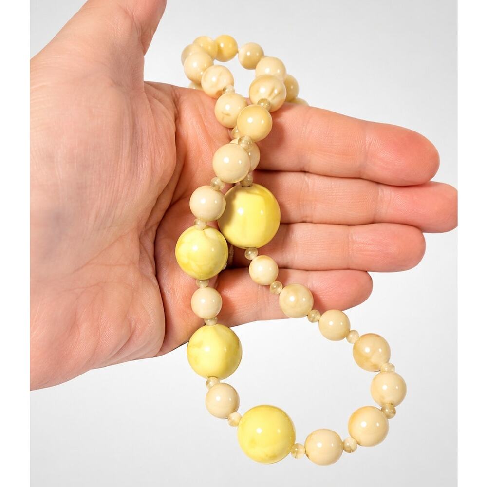 Vintage Cream Yellow Stone‎ Beaded Necklace Long Single Strand 25"  blu3-40